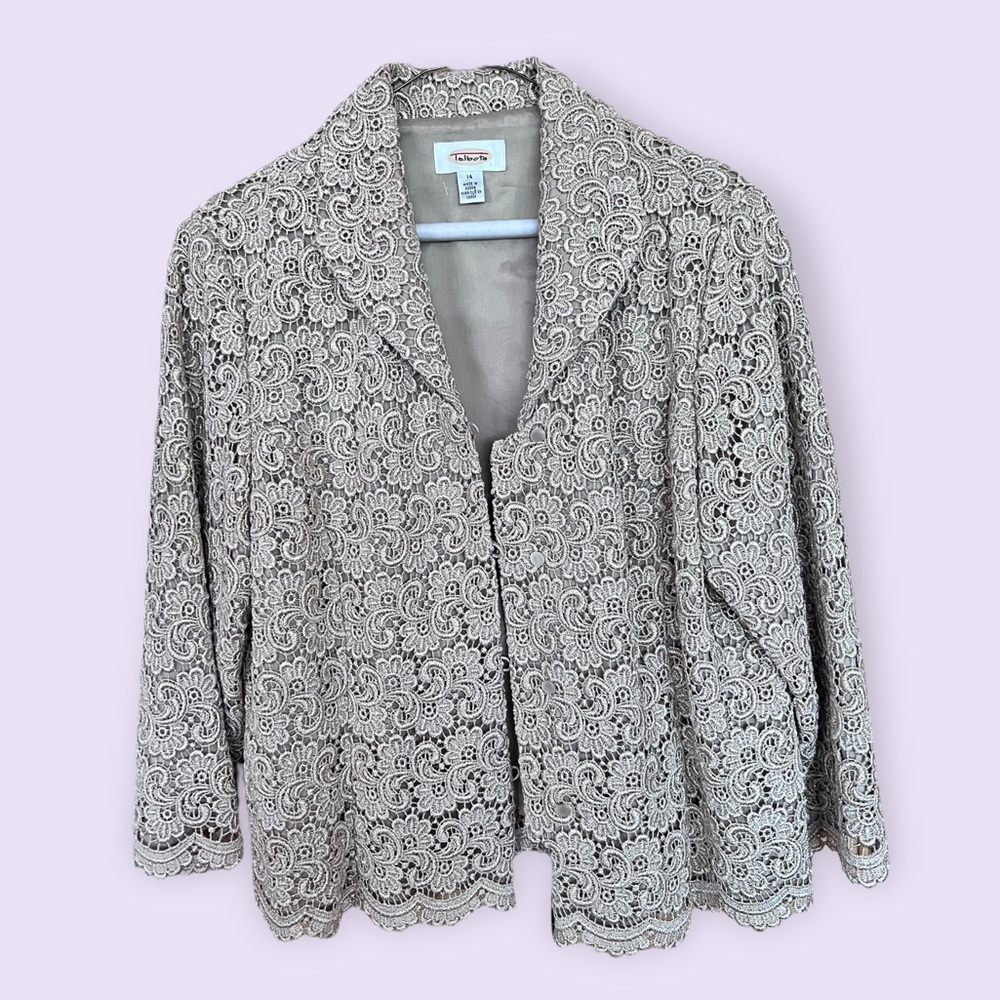 Vintage 90’s Talbots Gold Thread Crochet Floral Embroidered Jacket